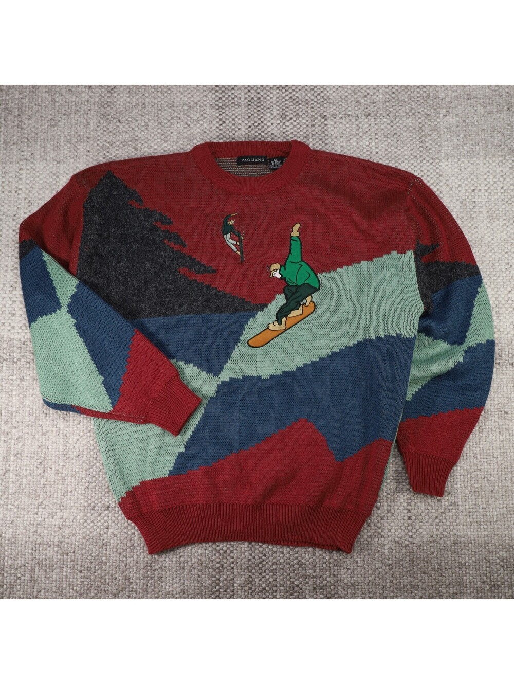 Vintage Pagliano Knit Crewneck Sweater - XL - Snowboard Slopes Embroider